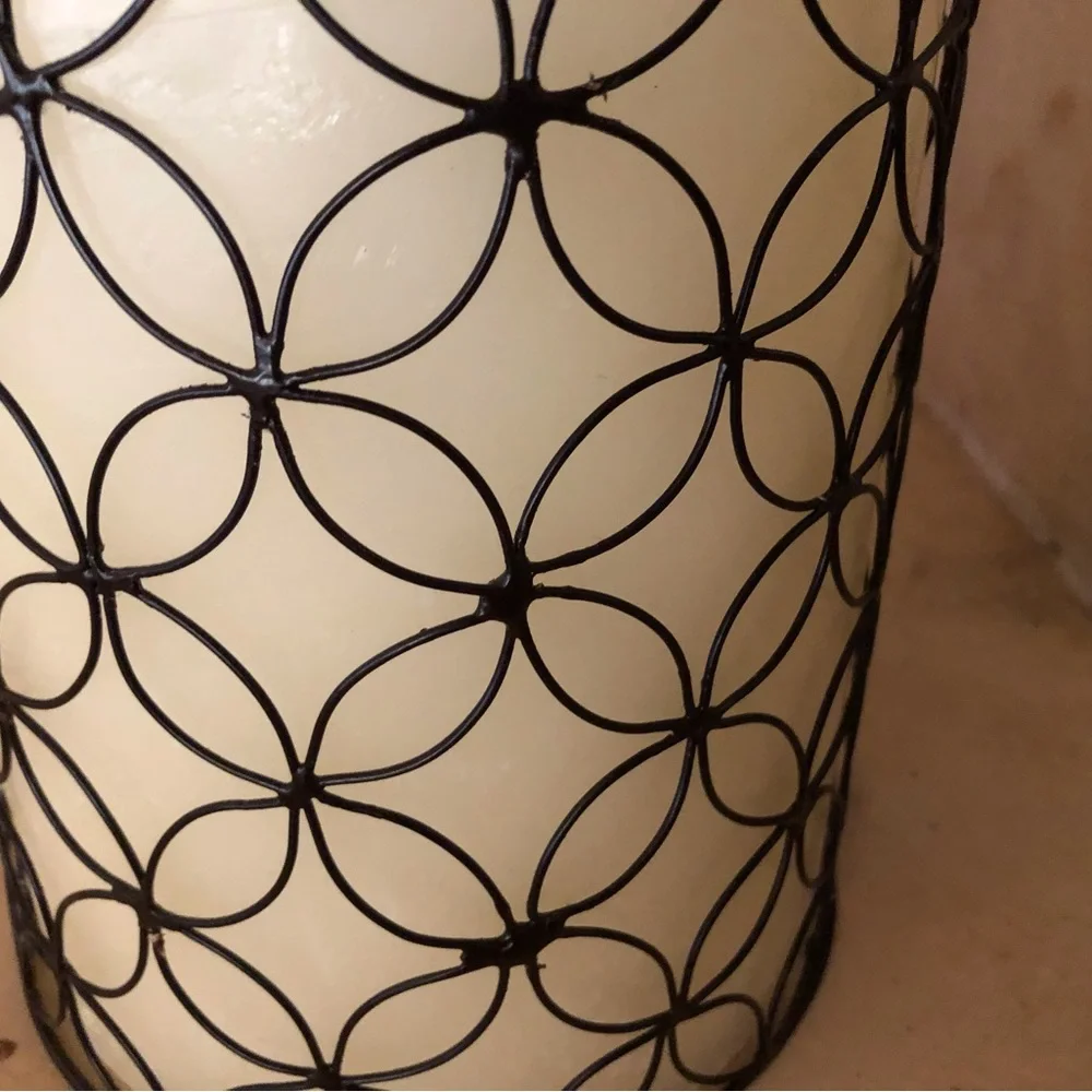 Ivory Pillar Candle with Metal Lattice Holder